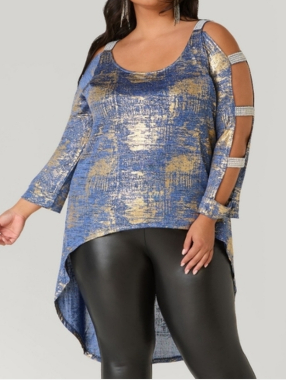 Asimetric Top Blouse Women Ashley Stewart Size 30/32  Long Sleeves With Ringtone